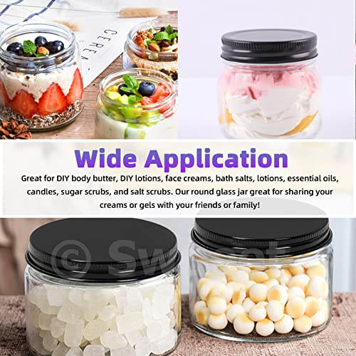 Swpeet 8 - Pack 8 Oz - pot en verre transparent 240 ML avec couvercle noir combo Kit, récipient rond, pots en verre cosmétique avec couvercle, de voyage, récipient cosmétique pour crème, Lotion – vue 6