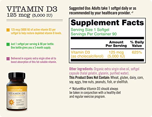 Naturewise Vitamin K2 + Vitamin D3 5,000Iu (3 Month Supply - 90 Softgels Per Bottle) #TOP4
