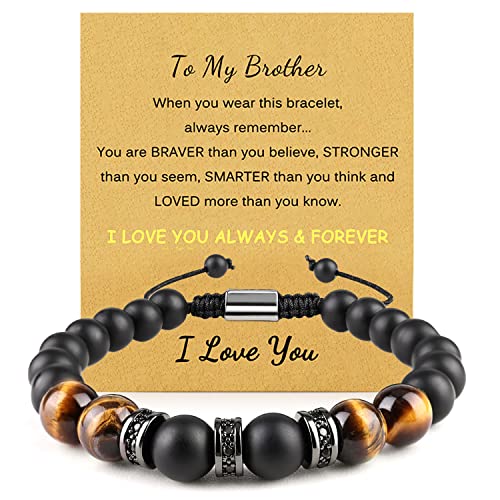 Gifts for Brother From Sister - To My Brother Bracelet with Engraved Wallet Card Beaded Bracelets for Men Adult Funny Gifts 4 tiger eye bracelet