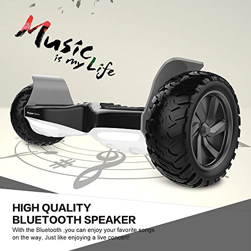 Hyper Gogo Off Road, Electric Self Balancing All Terrain Hoverboard With Built-In Speaker And Led Lights, Ul2272 Certified, 8.5 Inch, Black And White #TOP5