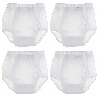 Adult Plastic Pants with Snap Closure, 4 Counts, Waterproof Incontinence Diaper for Elderly/Disabled/Post Surgery Care