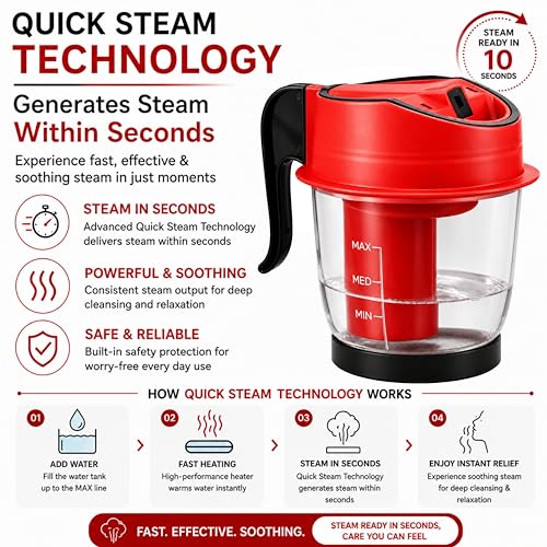 Image of Facial Steamer Vaporizer for Instant Cold and Cough Relief (Red)