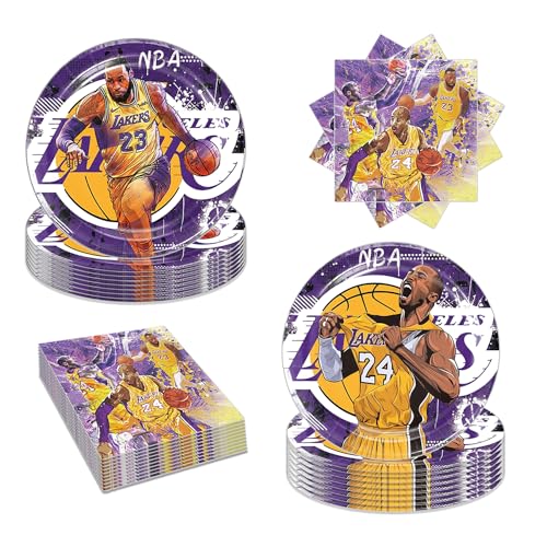 Bahteliv 40Pack Los Angeles Party Supplies include 20 plates 20 napkins for The Laker party decoration