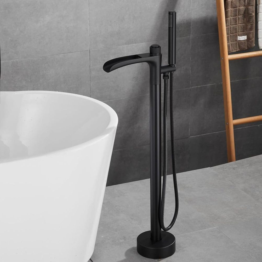 KUNYOS Shower Faucet Black Faucet for Freestanding Bathtub Single Lever Faucet Bathtub Faucet with Hand Shower 360° Rotatable