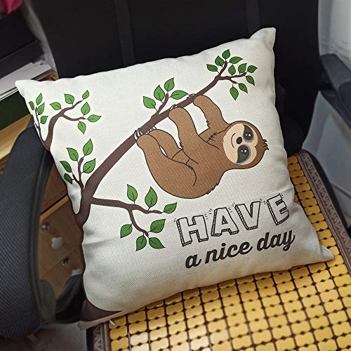 Lozache Lazy Sloth Nope Not Today Gifts Funny Have A Nice Day Home Decorative Outdoor Patio Throw Pillow Case Cushion Cover For Couch Sofa Bed,18X18 Inches, Set Of 2 #TOP4