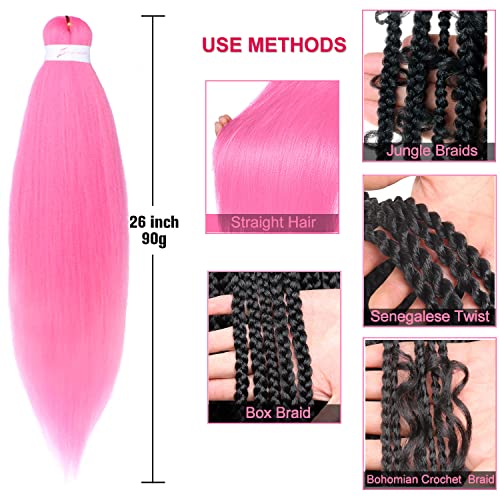 Leeven 26 Inch Pink Braiding Hair Pre Stretched Extensions 2 Packs Box Braids Yaki Texture Crochet Braids Hair Hot Water Setting Synthetic Hair For Crochet Butterfly Braids(Pink#) #TOP2