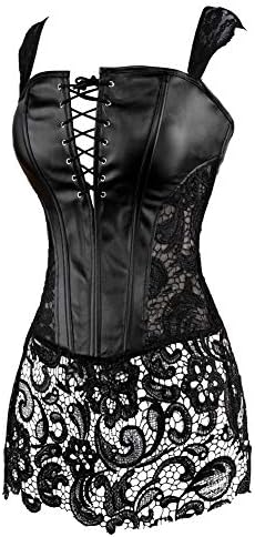 Corsetto Gotico In Pelle Con Pizzo - Corpetto Donna, Vita Alta, Regolabile Per Feste E Cosplay - Foto 5
