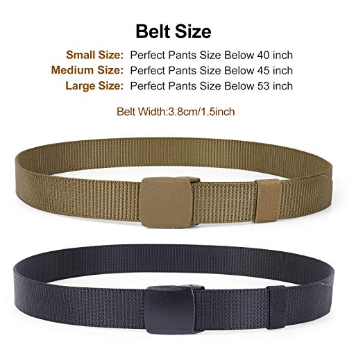 Whippy 2 Pack Nylon Belt Outdoor Military Web Belt With Ykk Plastic Buckle Men Tactical Webbing Belt In 1.5 Inches Width (Black Coyote Brown, Fit Pants Below 40 Inches) #TOP2