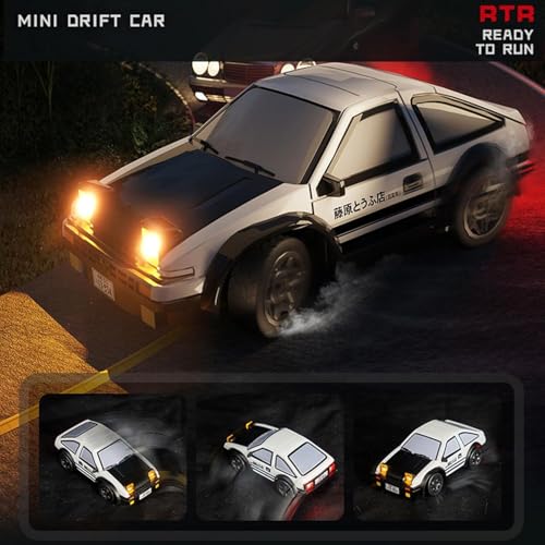 Image of Bestie toys Mini RC Drift Car for Adults, 1 /64 Rc Small RC Car Desktop Remote Control Cars with LED Lights, 4 * 4 Desk Drifting Crawler for Race, Hobby Gifts and Toys (AE86)