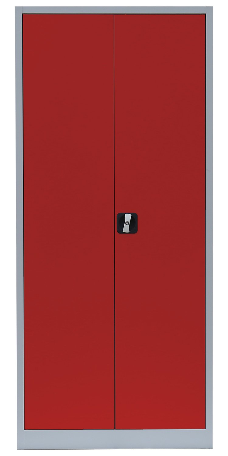 Flügeltürenschrank komplett montiert Metallschrank abschließbar grau/rot 180x80x38cm Lagerschrank Aktenschrank Büroschrank Werkzeugschrank 4 Fachböden 530334