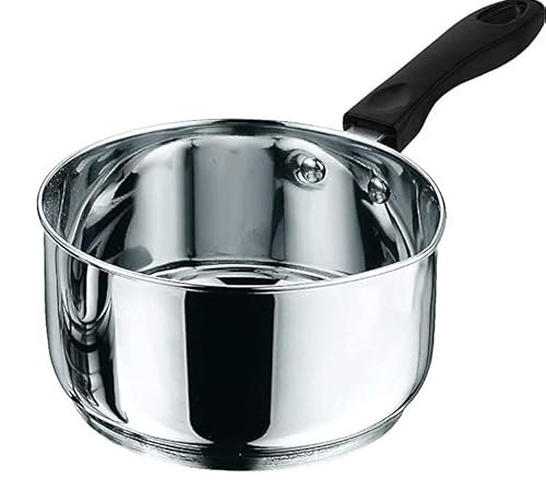 Nobel Stainless Steel Milk Pan with Sturdy Virgin Bakelite Handle - All Hobs Friendly Including Induction. 14 cm Diameter - 1.1 Litre
