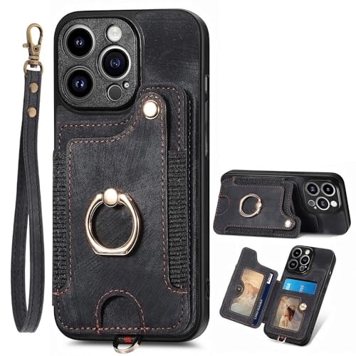 Coque iPhone 13 Pro antichoc avec dragonne et protège écran étui rabattable porte-cartes