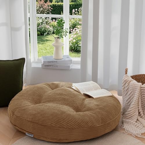 HIGOGOGO 35" Floor Pillow Cushion for Adults, Meditation Cushion Pillow, Extra Large Square Floor Sitting, Tufted Corduroy Cover for Tatami Living Room or Yoga, Coffee