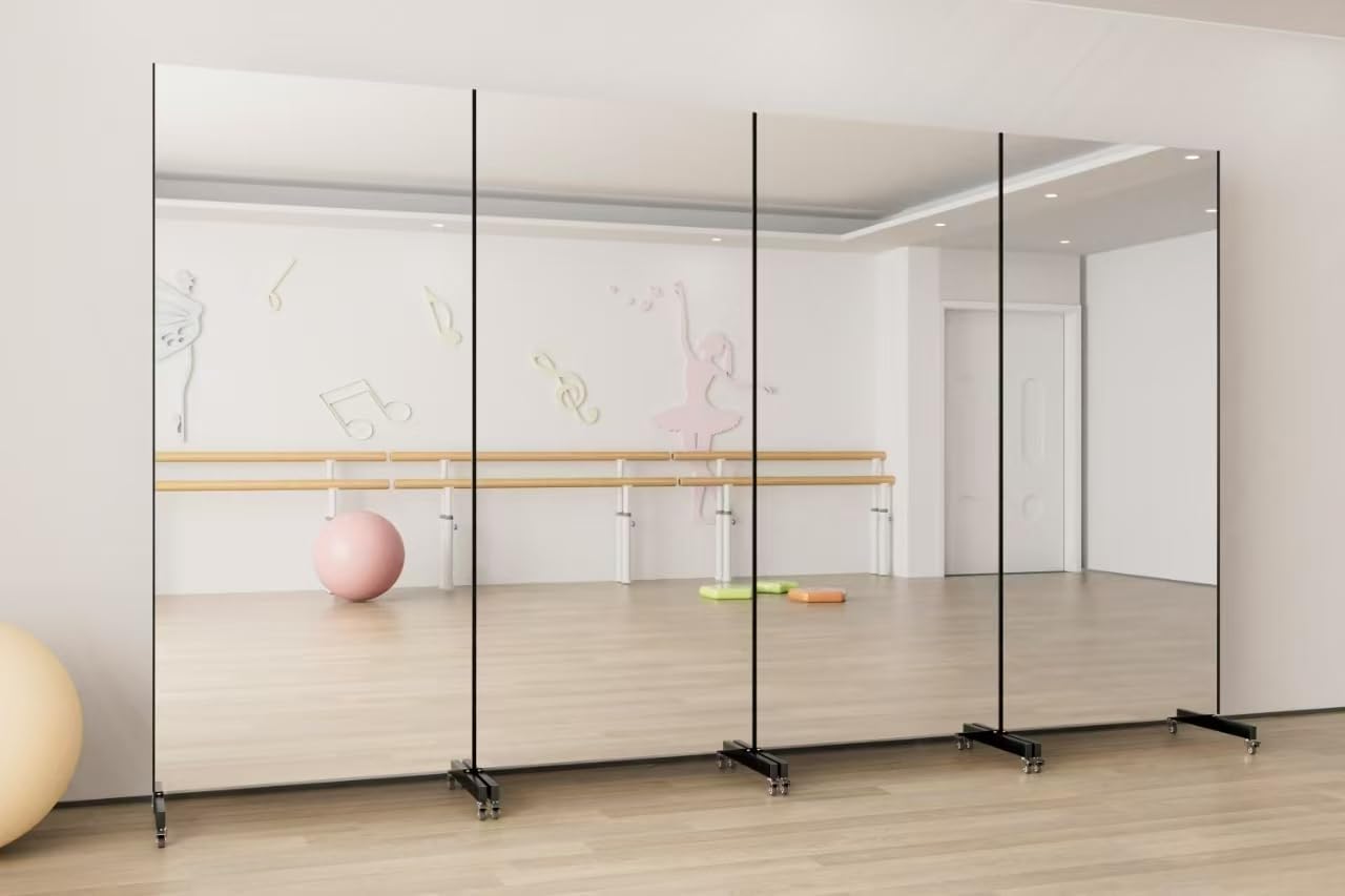 brisafe 71" X 31" Oversized Mirror on Wheels Black Glassless 360°Huge Dancing Rolling Dance Studio Full Length Standing for Home Gym Workout Large (Black Rolling Mirror 71" X 31", Large)