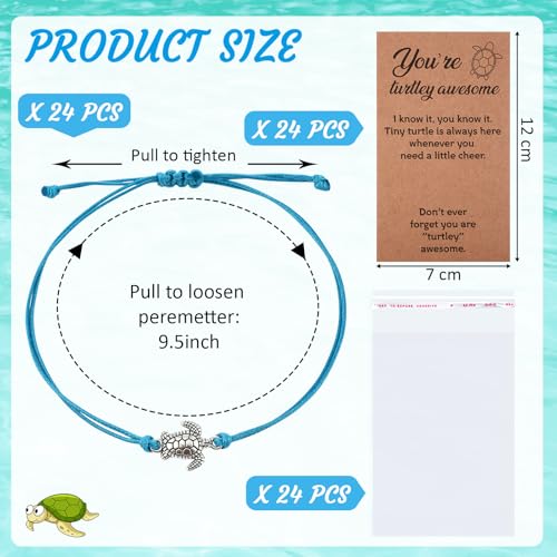 24 Sets Sea Turtle Bracelets for Women with Wish Cards Appreciation Gifts Turtle Charms Bracelets Inspirational Jewelry Gifts for Women Man Friendship Employee3