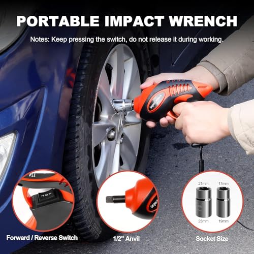 Image of Electric Car Jack Kit 5 Ton 12V Floor Jack with Impact Wrench and Tire Inflator Pump Portable Hydraulic Car Jack for SUV Sedans Tire Change with LED Light, Lifting Height 6 to 17.7 Inch
