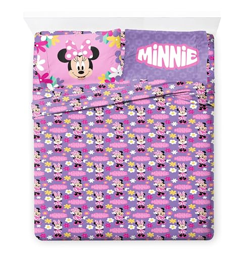 Image of Disney Minnie Mouse Full Size Comforter Set 7 Piece Kids Bedding, Pink | Bed in a Bag, Comforter Sheets Shams Pillowcases, Official Brand, Soft Microfiber, Machine Washable, Girls Gift