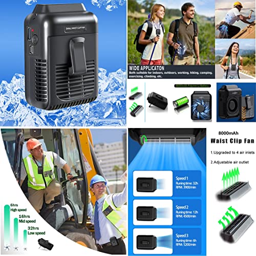 Cazokasi Personal Fan Portable Usb Rechargeable Waist Clip Fan Working Fan Hand Free 8000Mah, 6-32Hours Wearable Cooler Fan For Traveling Working Outdoor Office #TOP1