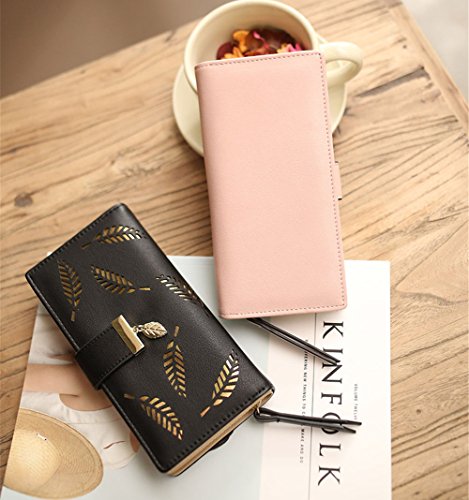 Tellm Women Floral Cut Clutch Wallet Long Purse Money Clip Laser Cut Purse Black #TOP2