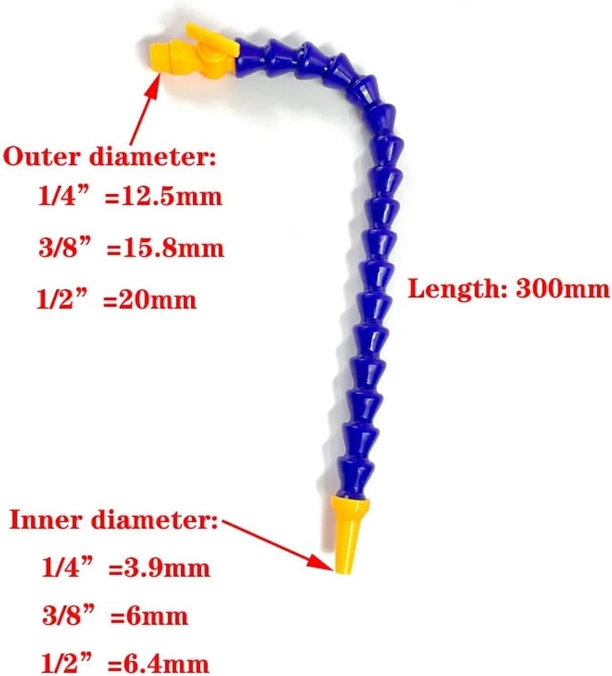 Flexible Plastic Pneumatic Tube, 1pcs 1/4" 3/8"1/2" Male Thread Plastic Flexible Water Oil Coolant Pipe Hose for Lathe CNC Machine(45661,Flat-300MM)