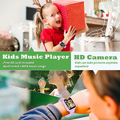 Smart Watch for Kids 4-12 Years Boys Girls,Smartwatch,Aluminum Case with Pink Sport Band,24 Games Camera Voice Music Video Player Recorder,Pedometer Flashlight, Birthday (Purple)