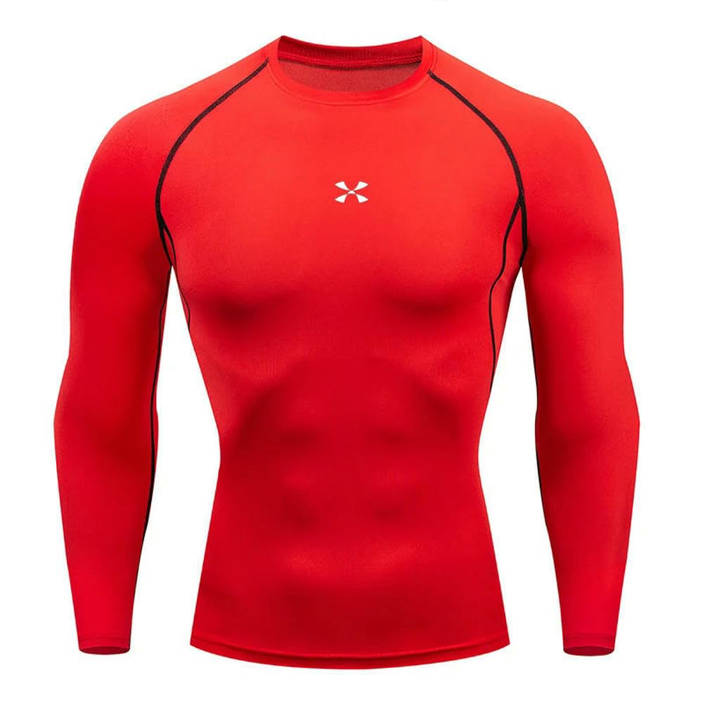 GLDFW - Camiseta de compresión para hombre, ropa deportiva, para correr, elástica, de secado rápido, para gimnasio, entrenamiento, para hombre