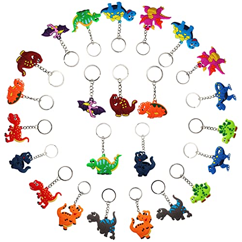 Dinosaurus Sleutelhangers,24 Stuks Dinosaurussen Party Cadeautje,Dinosaurus Feestartikelen,Verjaardag Sleutelhanger, Dinosaurus Sleutelhanger Kinderen,voor Kinderen Carnaval Verjaardag Party