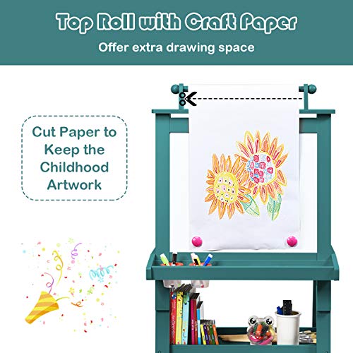 Image of GLACER All-in-One Double Sided Painting Easel for Kids with 2 Storage Bins, Paper Roll, Magnetic Whiteboard & Chalkboard, Gift for Boys & Girls (Blue)