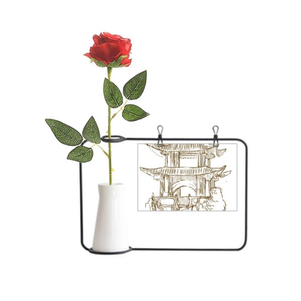 Vase bouteille suspendu en bois haut de gamme style China Landmark avec fleur florale