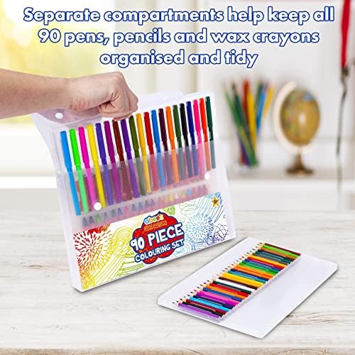 Colouring Set For Kids - 90 Piece - 20 x Kids Felt Tip Pens, 30 x Coloured Pencils And 40 x Wax Crayons - Colouring Sets For Children - Art Case For Kids - Coloring Sets For Kids Ages 4-8