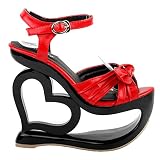 SHOW STORY Fashion Black Red Two Tone Ruffle High Heel Platform Wedding Sandals,LF40208RD39,8US,Red