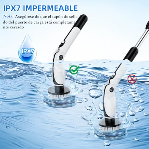 Cepillo Electrico Limpieza Hogar, Cepillo Limpieza Hogar con 4 Ángulos Ajustables, 7 Cabezales de Cepillo, 3 Opciones de Longitud, 90 Minutos de Autonomía, 2 Modos de Velocidad, para Baño, Suelo - imagen 7