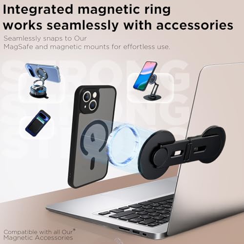 Image of RIGGEAR Shockproof Sleek Hybrid Armor Upgraded C-Shaped Magnetic Back Cover Case Compatible with MagSafe Accessories for iPhone 13 (Smoke Black Matte PC + Black TPU Bumper)