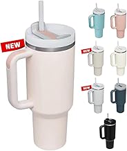 40oz Stainless Steel Vacuum Insulated Tumbler with Straw and Lid & Handle, Travel Coffee Mugs Cups for Hot Drinks with Handle and Straw Insulated Water Bottle Iced Coffee Cup(Rose Quartz)