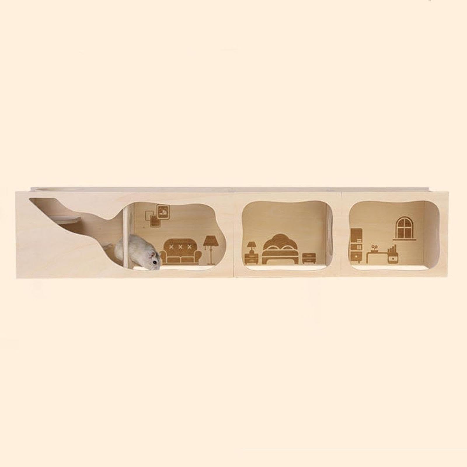 Hamster Abri en Bois pour Petits Animaux Habitat Cabane Cachette Tunnel Aire de Jeux Respirant Adaptée Hamster Souris Gerbille Logement Intérieur, L