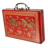 Potable Mahjong Box Only for Classic Mahjong Game Organizer with Handle, Wooden Storage Case for Mahjong Tiles Set with Carrying Travel Case Play