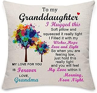 COEROW Granddaughter Hug Pillow Covers for Christmas Birthday Gift 45X45CM Linen Sofa Bed Cushion Cover for Granddaughter From Grandma Throw Pillow Cover Pillow Cases for Home Decorations