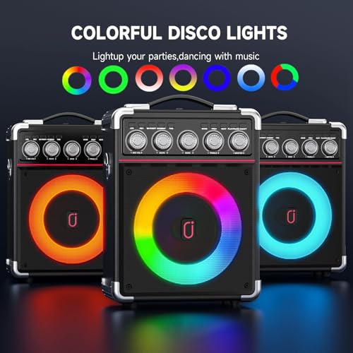 HWWR Karaoke Machine with 2 Microphones for Adults Kids, Bluetooth Speaker with Microphones, PA System, 6.5\" Subwoofers, Colorful LED Lights for Home Party Outdoor