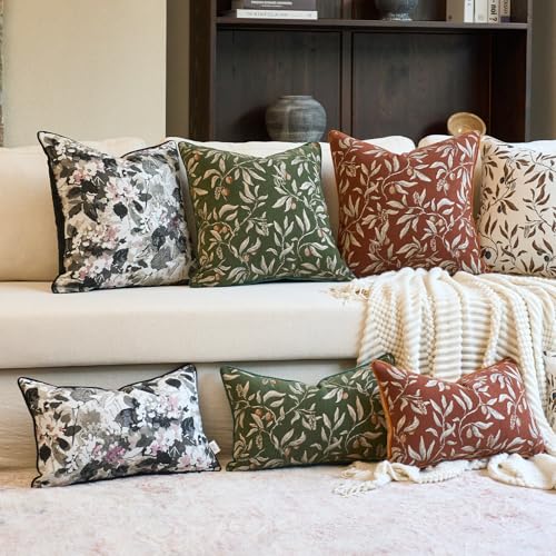 Image of Alerfa Orange Floral Throw Pillow Cover 20 x 20 Inch Sqaure Luxury Decorative Pillow Cover for Couch Living Room Bedroom
