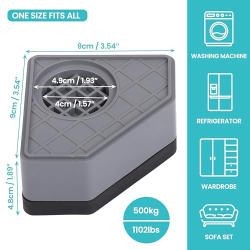 Belle Vous 4 Pak Anti-Vibratie Voetjes voor het Wasmachine - Non-Slip, Geluidsdempend & Schokabsorberende Matjes voor Wasmachine en Droger - Rubberen Stabilisatievoetjes Tegen Bewegen & Schudden - Afbeelding 3
