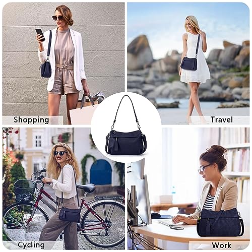 Image of Genuine Leather Purse for Women Hobo Bag Trendy Crossbody Bag and Shoulder Bag with 2 Straps