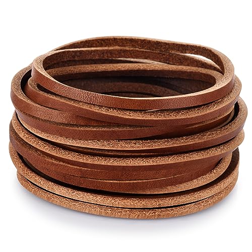 Lista de Cordones favoritos de las personas. 40 TeeLiy - Cordón plano de piel genuino de 3 mm, cordón de piel para hacer joyas, cordones de piel, artes y manualidades (marrón2_5 yardas)