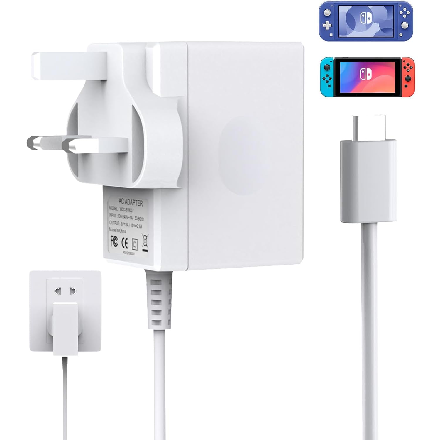 45W Charger for Switch 1/2 /Switch OLED/Switch Lite, 2Hours 15V/3A Fast Charging AC Adapter 5FT Type-C Cable Power Supply for Switch1/ 2 / Lite/Dock and Switch Pro Controller - Support TV Mode — view 7