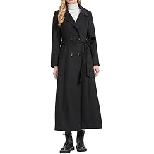 Women's Notched Lapel Collar Double Breasted Wool Overcoat Winter Long Trench Coat with Belt