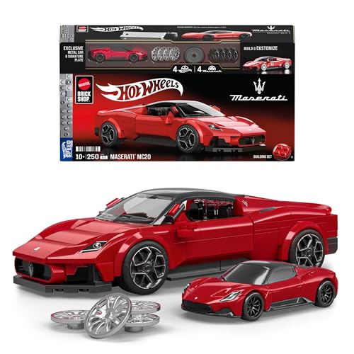 Mattel Brick Shop Hot Wheels Maserati MC20 - Speed Series, 250 piezas, detalles realistas y pegatinas para personalizarlo, para adultos coleccionistas y niños y niñas a partir de 10 años, JFR90