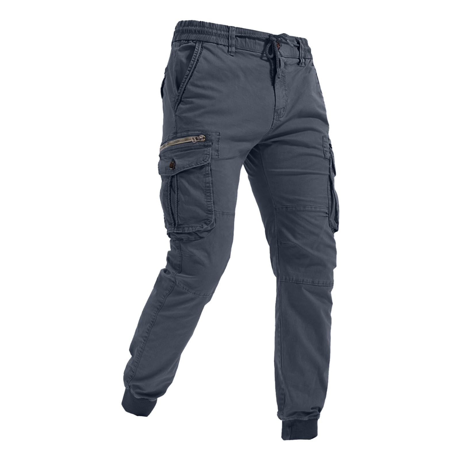 Generisch Arbeitshose Herren Mit Gummibund, Arbeitshose Herren Mit Gummibund, Chinohose Mit Bündchen Freizeithose Viele Taschen Cargopants Leichtgewichts Herrenhose Einfarbig Trainingshose Baggy