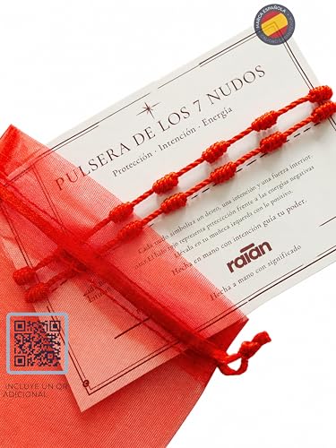 raian Pulsera 7 Nudos Roja Original 2 Pulseras Hilo Rojo del Destino para Parejas Pulsera Roja 7 Nudos Mal de Ojo, Suerte y Protección, Amuleto Contra Malas Energías Hombre Mujer (2 PCS)