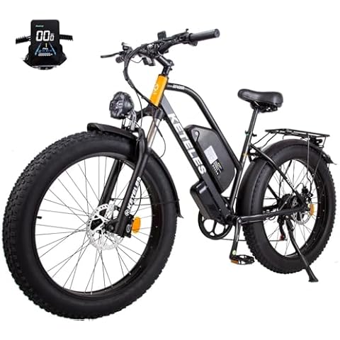 JESRIDER Electric Bike 1000W Electric Bike for Adults 48V 23AH Removable Battery 28MPH 26" Fat Tire 7 Speed Hydraulic Disc Brake Electric Bicycles for Mountains, Snow, Sand, Road (Black-Orange) Cover