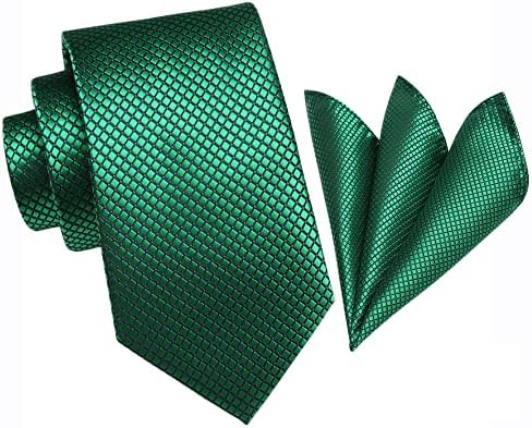 HISDERN Check Wedding Plaid Tie Handkerchief Men's Necktie Pocket Square Set For Formal Business