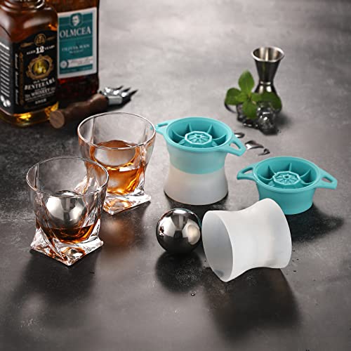 Old Fashioned Whiskey Glasses,Set Of 6 (2 Crystal Bourbon Glasses,2 Stainless Steel Ice Balls,2 Round Big Ice Molds )-9 Oz Whiskey Rocks Glass For Scotch Cocktail Rum Cognac Vodka Liquor,Gift For Men #TOP7